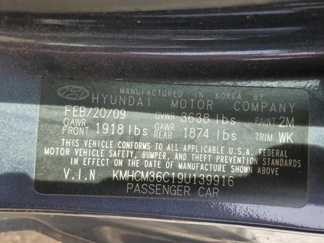 KMHCM36C19U139916 - 2009 HYUNDAI ACCENT GS CHARCOAL photo 12