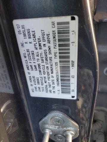 1HGCM56307A171305 - 2007 HONDA ACCORD SE GRAY photo 12