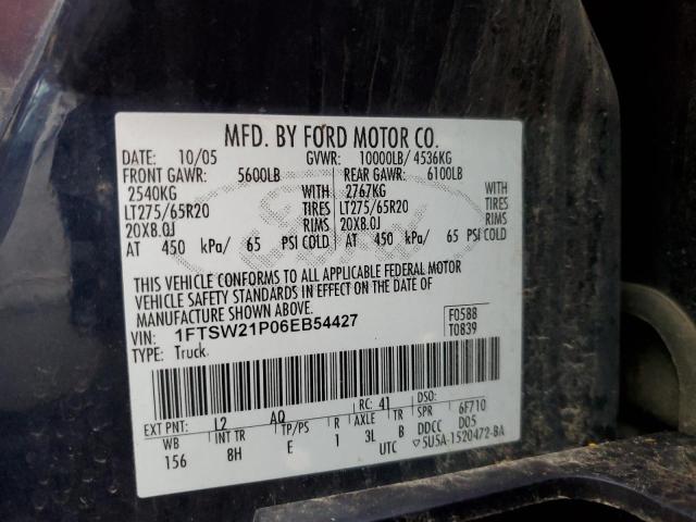 1FTSW21P06EB54427 - 2006 FORD F250 SUPER DUTY BLUE photo 12