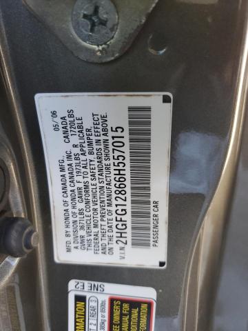 2HGFG12866H557015 - 2006 HONDA CIVIC EX GRAY photo 12