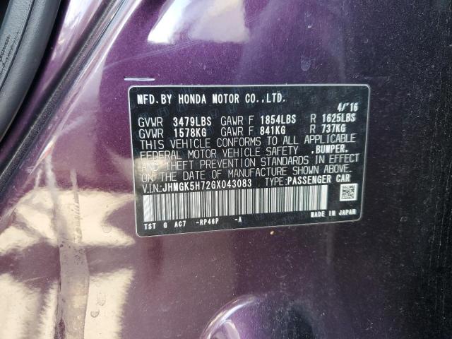 JHMGK5H72GX043083 - 2016 HONDA FIT EX PURPLE photo 12