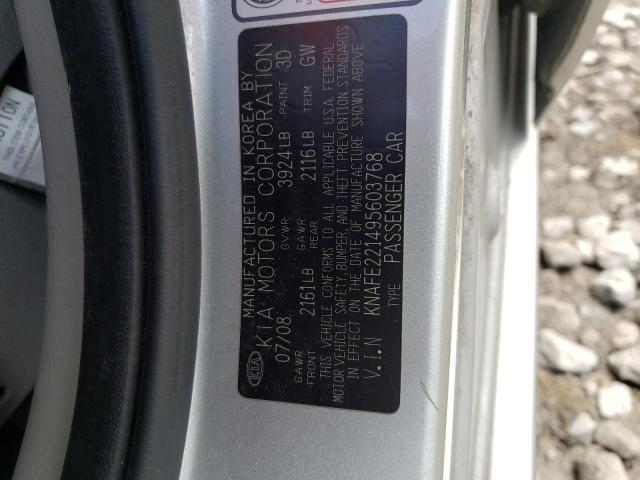 KNAFE221495603768 - 2009 KIA SPECTRA EX SILVER photo 13