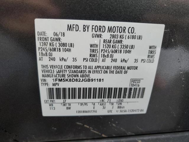 1FM5K8D82JGB91181 - 2018 FORD EXPLORER XLT CHARCOAL photo 14