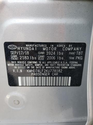 KMHD74LF2KU778182 - 2019 HYUNDAI ELANTRA SE SILVER photo 12