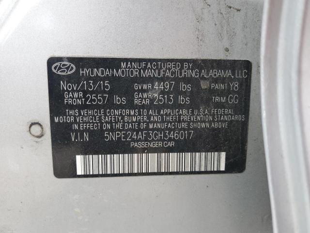 5NPE24AF3GH346017 - 2016 HYUNDAI SONATA SE SILVER photo 12