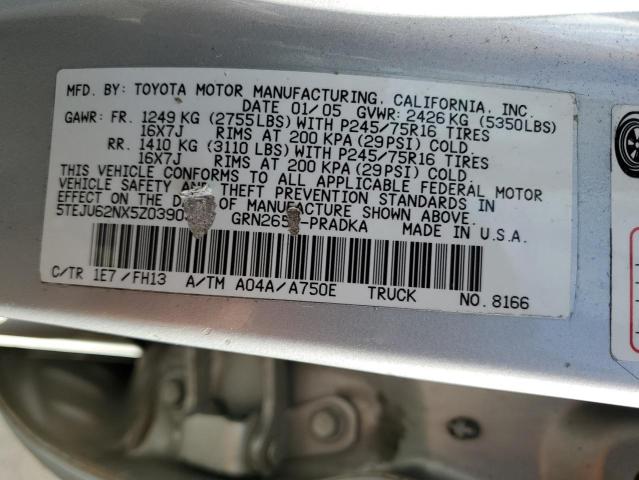 5TEJU62NX5Z039030 - 2005 TOYOTA TACOMA DOUBLE CAB PRERUNNER SILVER photo 13