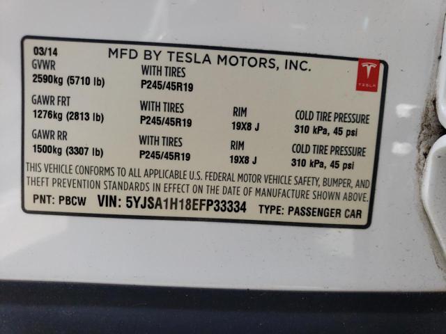 5YJSA1H18EFP33334 - 2014 TESLA MODEL S WHITE photo 12