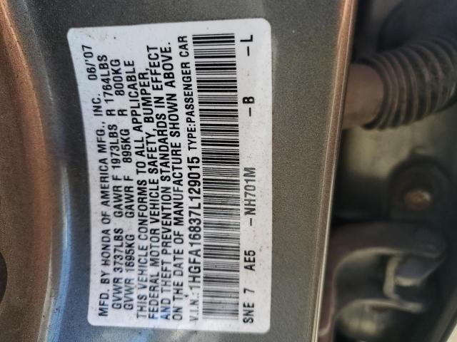 1HGFA16837L129015 - 2007 HONDA CIVIC EX GRAY photo 12