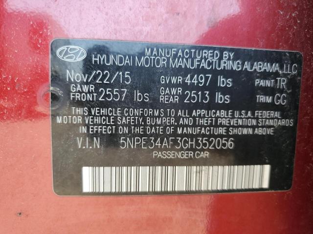 5NPE34AF3GH352056 - 2016 HYUNDAI SONATA SPORT RED photo 12