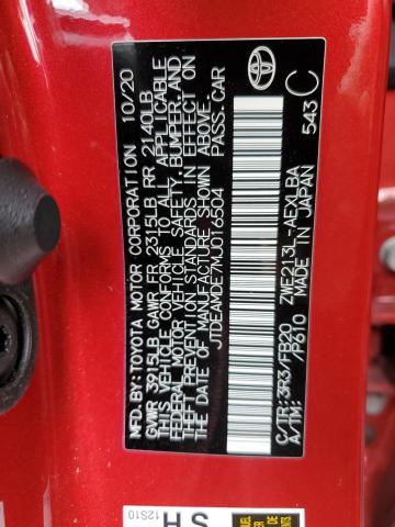 JTDEAMDE7MJ016504 - 2021 TOYOTA COROLLA LE RED photo 12