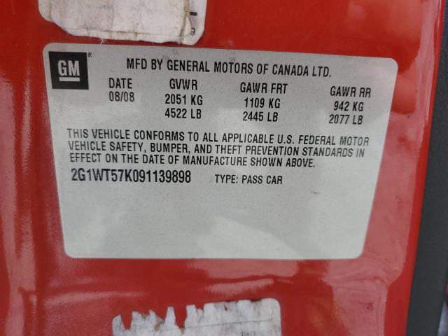 2G1WT57K091139898 - 2009 CHEVROLET IMPALA 1LT RED photo 12