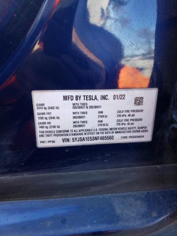 5YJSA1E53NF465560 - 2022 TESLA MODEL S BLUE photo 12