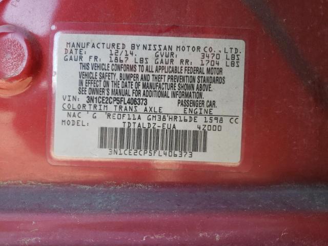 3N1CE2CP5FL406373 - 2015 NISSAN VERSA NOTE S RED photo 12