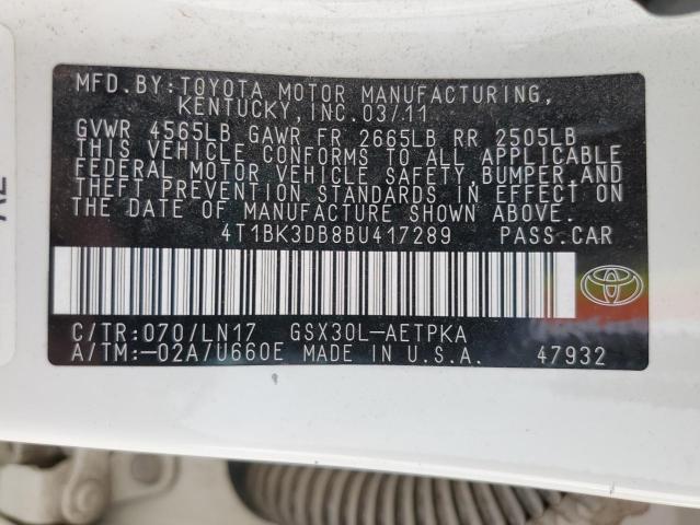 4T1BK3DB8BU417289 - 2011 TOYOTA AVALON BASE 白色 照片 13