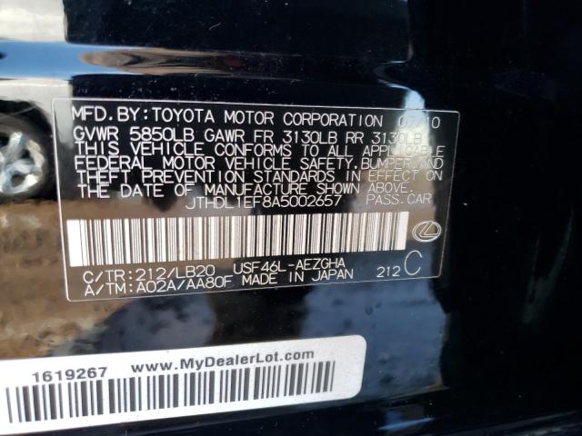 JTHDL1EF8A5002657 - 2010 LEXUS LS 460L BLACK photo 12