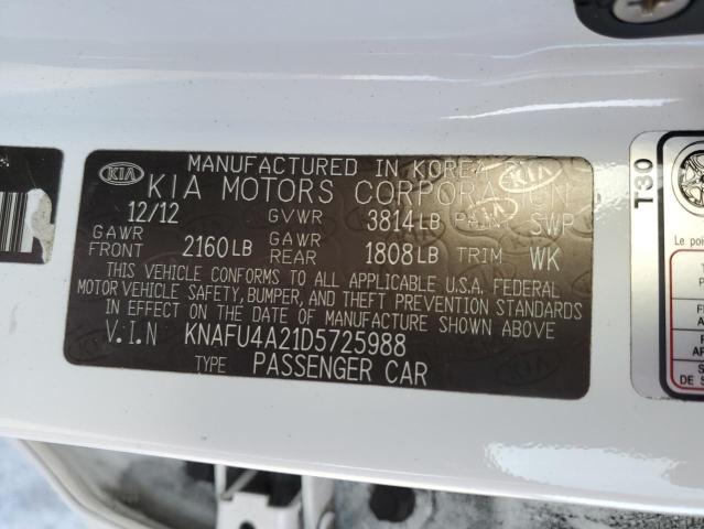 KNAFU4A21D5725988 - 2013 KIA FORTE EX WHITE photo 13