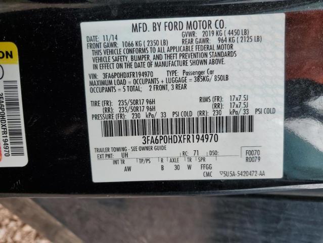 3FA6P0HDXFR194970 - 2015 FORD FUSION SE BLACK photo 12