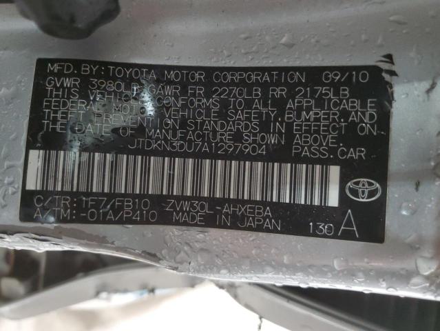 JTDKN3DU7A1297904 - 2010 TOYOTA PRIUS SILVER photo 12