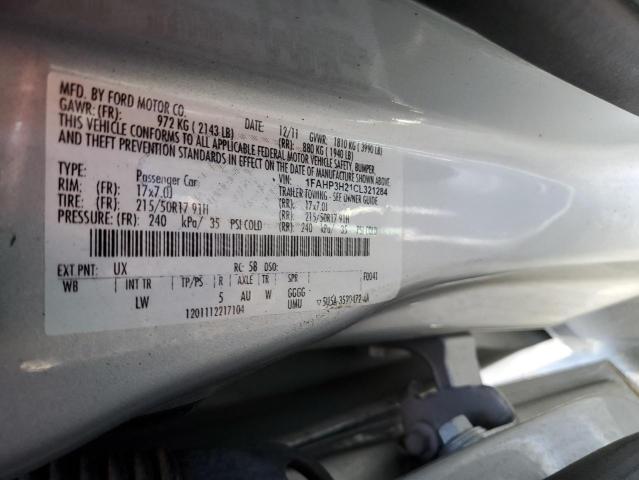 1FAHP3H21CL321284 - 2012 FORD FOCUS SEL SILVER photo 12