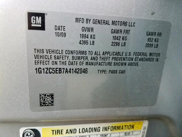 1G1ZC5EB7A4142046 - 2010 CHEVROLET MALIBU 1LT  照片 10