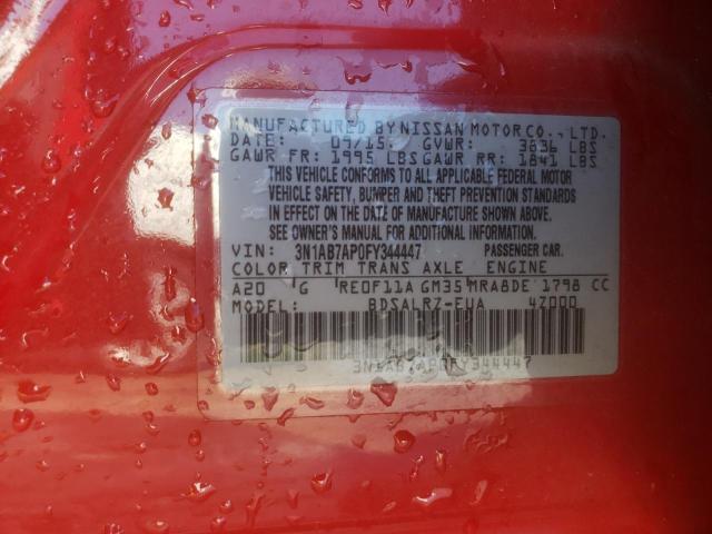 3N1AB7AP0FY344447 - 2015 NISSAN SENTRA S RED photo 12