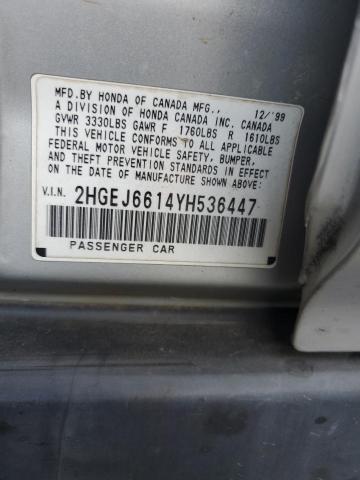 2HGEJ6614YH536447 - 2000 HONDA CIVIC BASE SILVER photo 12