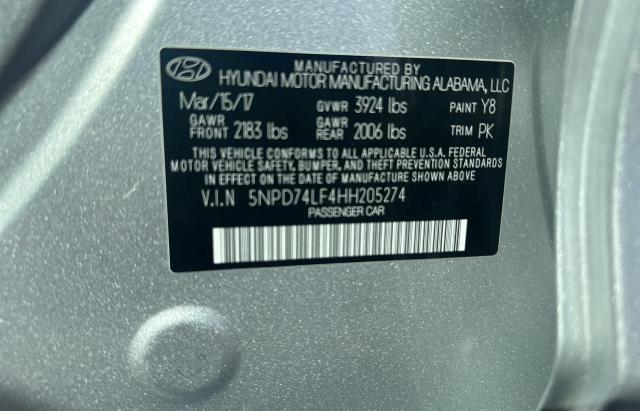 5NPD74LF4HH205274 - 2017 HYUNDAI ELANTRA SE SILVER photo 10