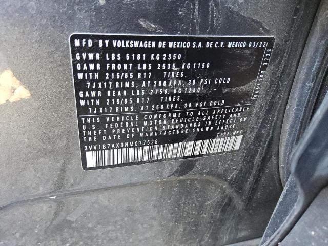 3VV1B7AX8NM077529 - 2022 VOLKSWAGEN TIGUAN S GRAY photo 13