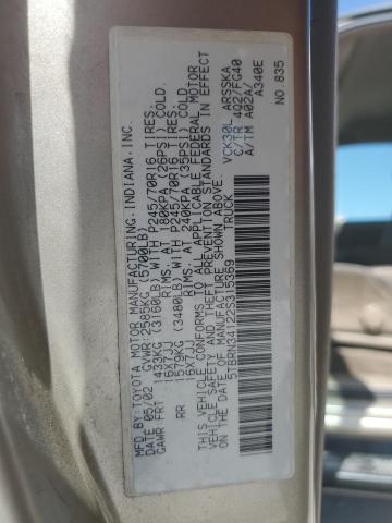 5TBRN34122S315369 - 2002 TOYOTA TUNDRA ACCESS CAB SR5 TAN photo 12