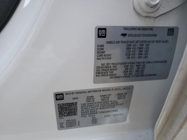 3GCUDGET2NG662988 - 2022 CHEVROLET SILVERADO K1500 LTZ WHITE photo 12