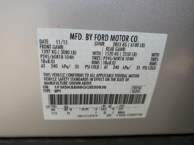 1FM5K8B86GGB50936 - 2016 FORD EXPLORER SILVER photo 12