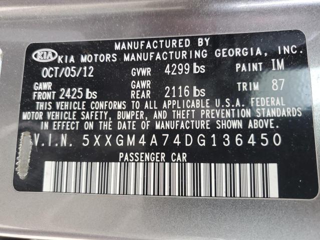 5XXGM4A74DG136450 - 2013 KIA OPTIMA LX GRAY photo 12