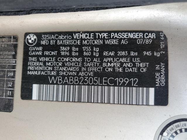 WBABB2305LEC19912 - 1990 BMW 3 SERIES IC AUTOMATIC GOLD photo 12