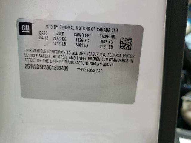 2G1WG5E33C1303409 - 2012 CHEVROLET IMPALA LT WHITE photo 12