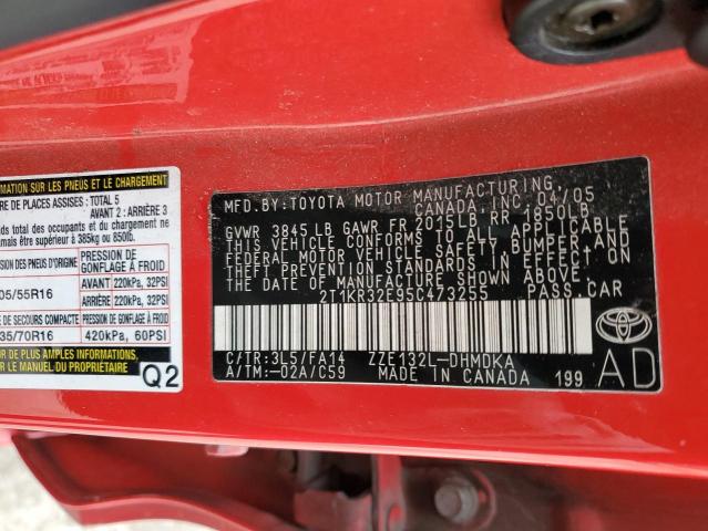 2T1KR32E95C473255 - 2005 TOYOTA COROLLA MA XR RED photo 12