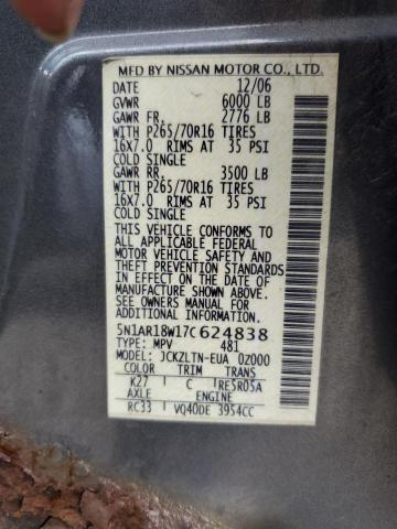 5N1AR18W17C624838 - 2007 NISSAN PATHFINDER LE 灰色 照片 13