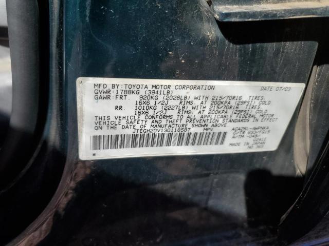 JTEGH20V130118587 - 2003 TOYOTA RAV4 GREEN photo 12