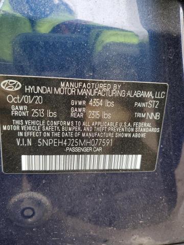 5NPEH4J25MH077591 - 2021 HYUNDAI SONATA LIMITED BLUE photo 12