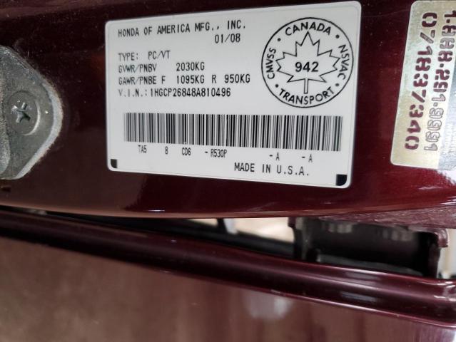 1HGCP26848A810496 - 2008 HONDA ACCORD EXL RED photo 12