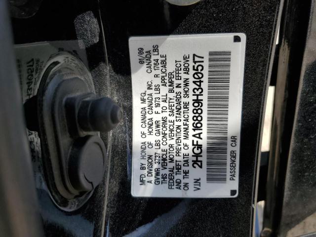 2HGFA16889H340517 - 2009 HONDA CIVIC EX BLACK photo 12