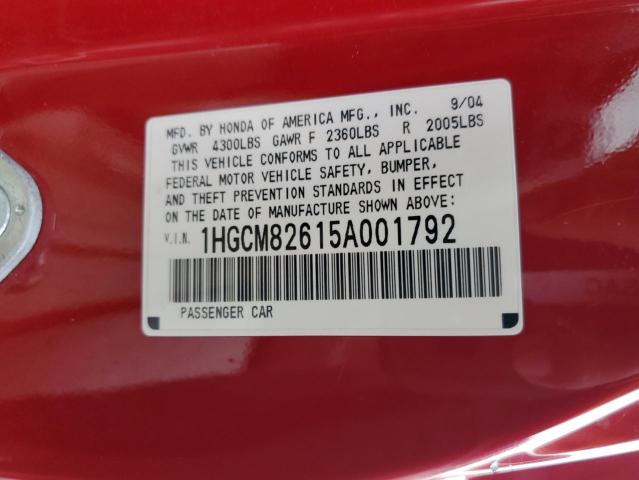 1HGCM82615A001792 - 2005 HONDA ACCORD EX BURGUNDY photo 12