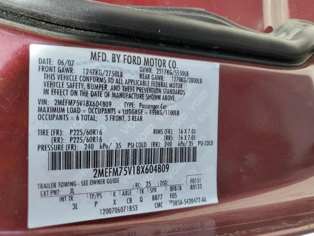 2MEFM75V18X604809 - 2008 MERCURY GRAND MARQ LS MAROON photo 12