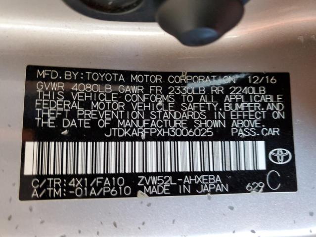 JTDKARFPXH3006025 - 2017 TOYOTA PRIUS PRIM 银色 照片 12