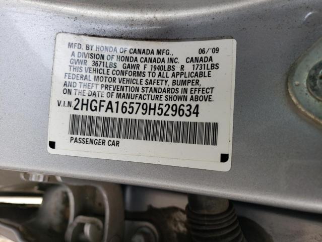 2HGFA16579H529634 - 2009 HONDA CIVIC LX SILVER photo 12