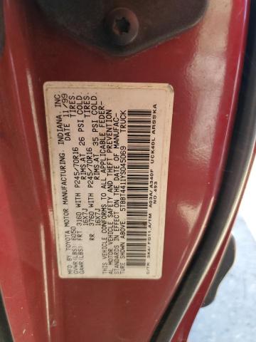 5TBBT4411YS045069 - 2000 TOYOTA TUNDRA ACCESS CAB RED photo 12