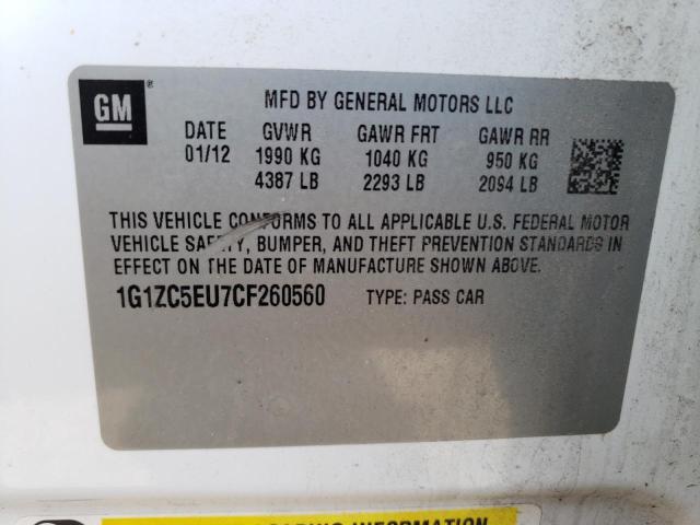 1G1ZC5EU7CF260560 - 2012 CHEVROLET MALIBU 1LT WHITE photo 12