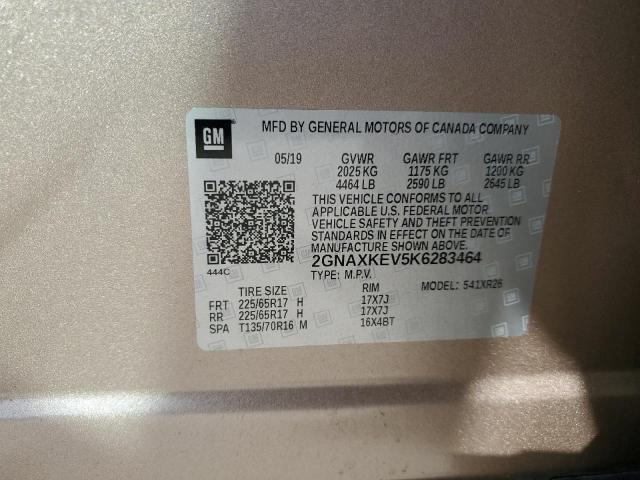 2GNAXKEV5K6283464 - 2019 CHEVROLET EQUINOX LT TAN photo 13