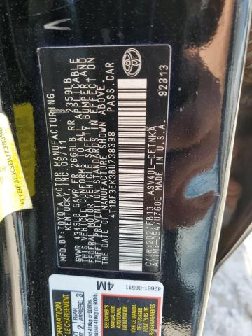 4T1BF3EK3BU738398 - 2011 TOYOTA CAMRY BASE BLACK photo 12