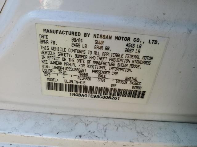 1N4BA41E95C806261 - 2005 NISSAN MAXIMA SE WHITE photo 12