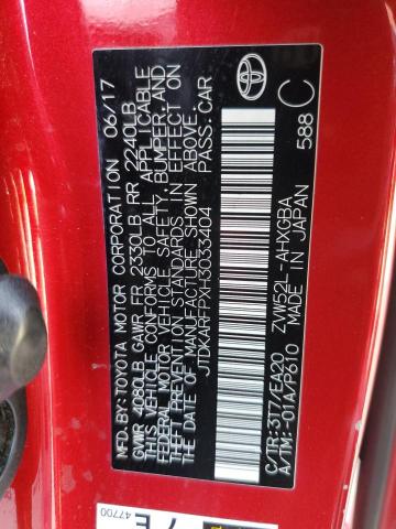 JTDKARFPXH3033404 - 2017 TOYOTA PRIUS PRIM ბურგუნდია ფოტო 13